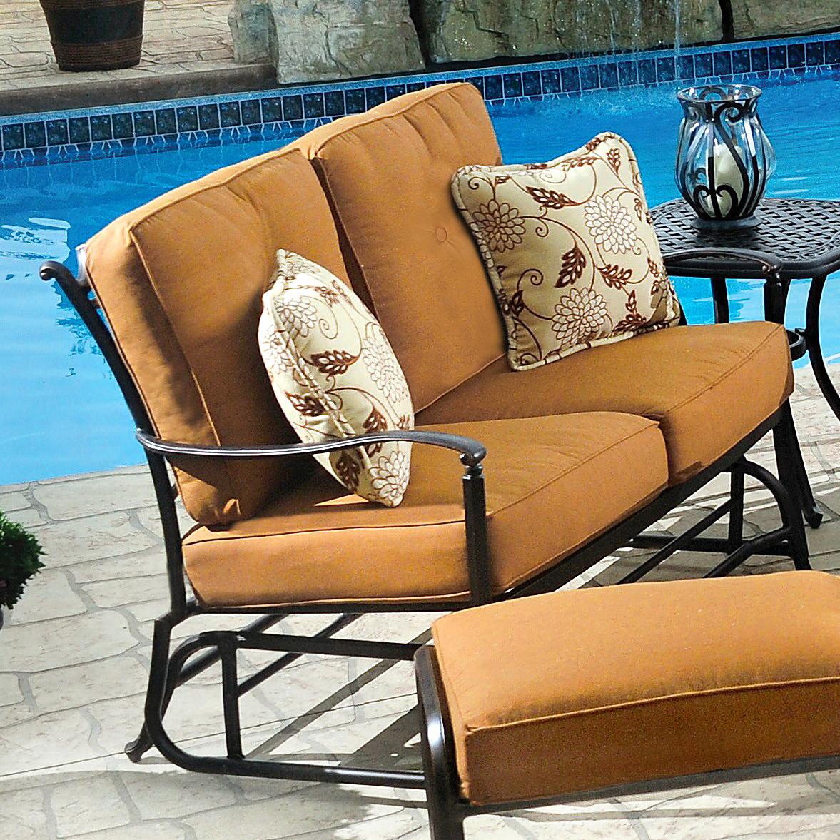 Agio Willowbrook Deep Seat Alumicast Outdoor Glider Loveseat with 2